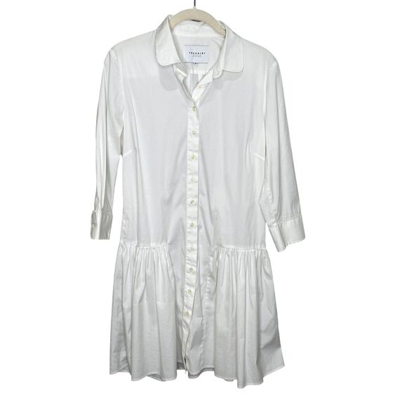 THESHIRT Rochelle Behrens Shirt Dress Womens Medium White Drop Waist Ruffle Hem - Picture 1 of 10
